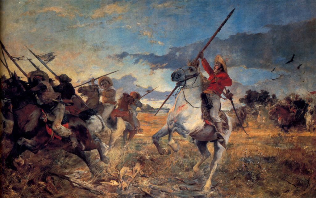 Painting of General JosĂŠ Antonio PĂĄez and the llaneros at the Battle of the Queseras del Medio, by Arturo Michelena, 1890.