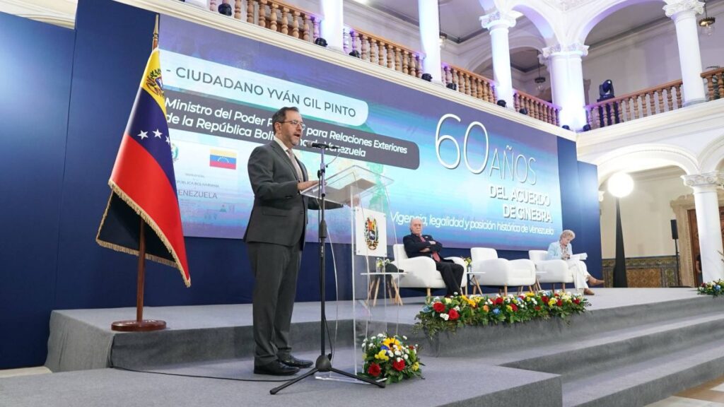 Venezuelan Foreign Minister Yván Gil speaks at the forum "60 Years of the Geneva Agreement: Validity, Legality, and Historical Position of Venezuela." Photo: Foreign Affairs Ministry of Venezuela.