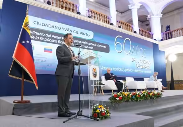 Venezuelan Foreign Minister Yván Gil speaks at the forum "60 Years of the Geneva Agreement: Validity, Legality, and Historical Position of Venezuela." Photo: Foreign Affairs Ministry of Venezuela.