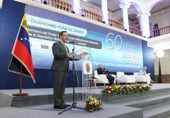Venezuelan Foreign Minister Yván Gil speaks at the forum "60 Years of the Geneva Agreement: Validity, Legality, and Historical Position of Venezuela." Photo: Foreign Affairs Ministry of Venezuela.