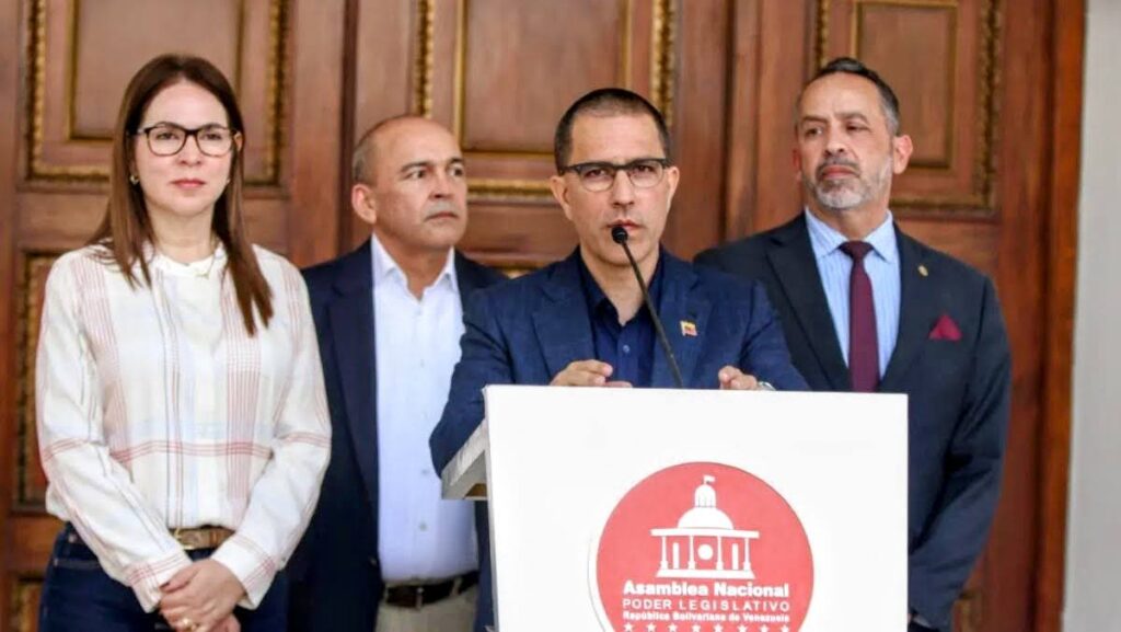 Venezuelan PSUV Deputy Jorge Arreaza gives statements to the press on Tuesday, Feb. 24, 2026. Photo: X/@Asamblea_Ven.