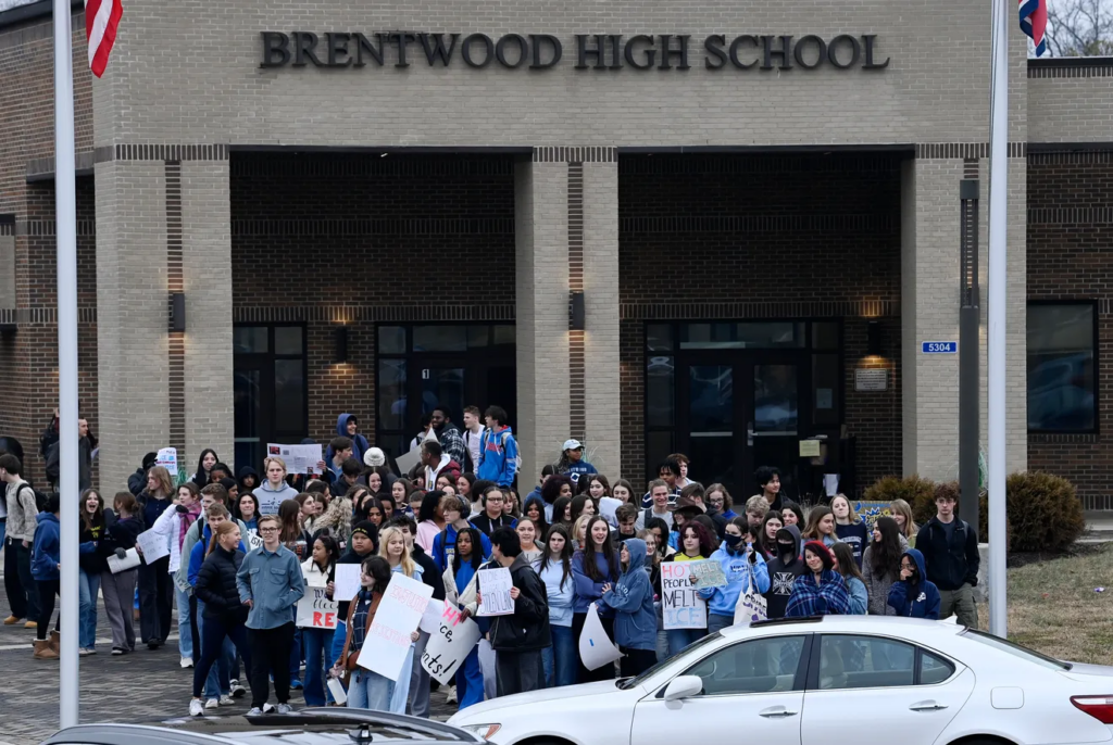 Brentwood High School students walk out against ICE, Brentwood, Tennessee, Feb. 4, 2026. Photo: Mark Zaleski/The Tennessean.