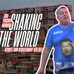 Photo composition showing Venezuelan communard Robert Longa with the 23 de Enero buildings in the background. Photo: Monthly Review Online.