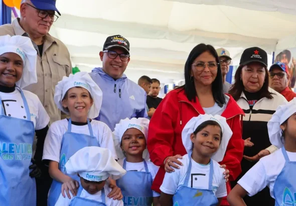 Venezuelan Acting President Delcy Rodriguez during the visit to the commune North Zone in Caracas on Saturday, Feb. 21, 2026. Photo: Venezuelan Presidential Press.