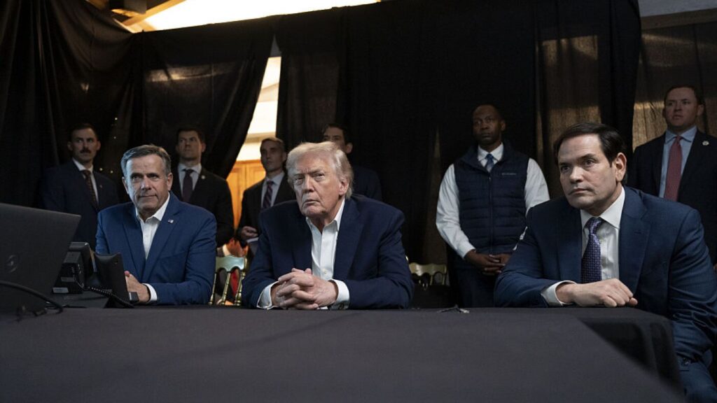 US President Trump, CIA Director John Ratcliffe (left) and Secretary of State Marco Rubio (right) monitor US military attacks on Venezuela, from Trump's Mar-a-Lago, Palm Beach, Florida on Saturday, Jan. 3, 2026. Photo: Molly Riley/The White House via Getty Images.