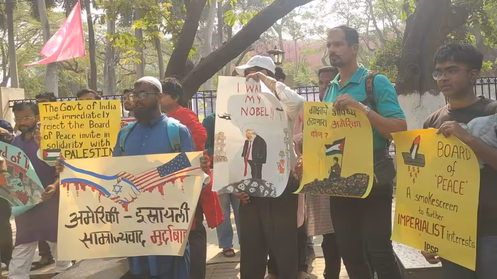 Indian activists protest Board of Peace and demand Modi cut ties with Israel. Photo: IPSP.
