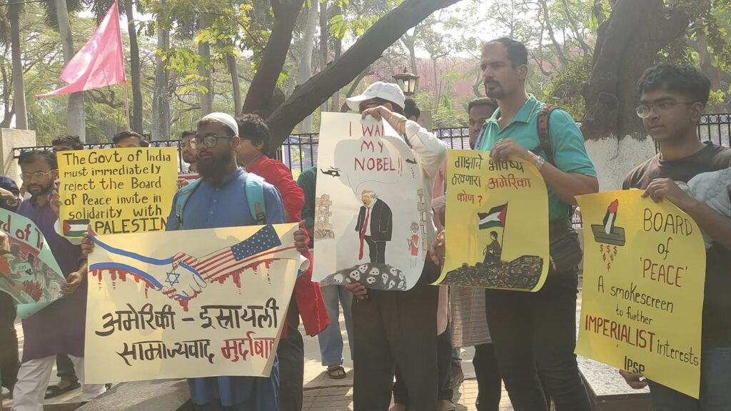 Indian activists protest Board of Peace and demand Modi cut ties with Israel. Photo: IPSP.