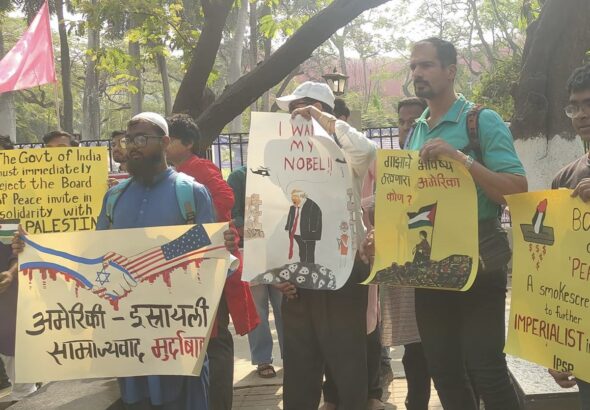 Indian activists protest Board of Peace and demand Modi cut ties with Israel. Photo: IPSP.