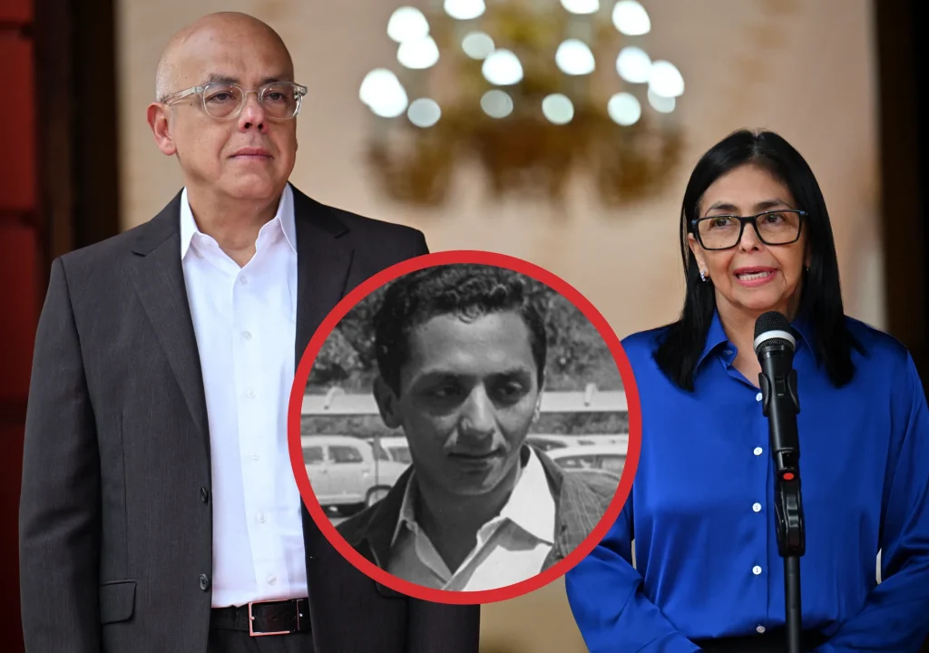 Jorge Antonio Rodríguez's portrait embedded over a recent photo of his two children, Jorge and Delcy Rodríguez. Photo: Venezuelan Presidential Press via El Nacional.