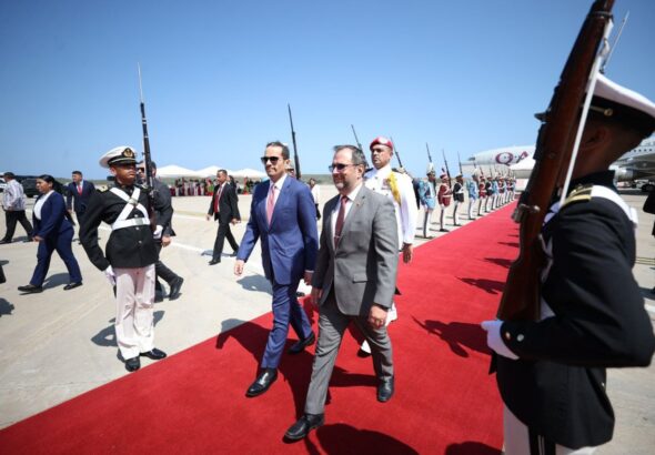 Venezuelan Foreign Minister Yván Gil meets with Qatar's Prime Minister Mohammed bin Abdulrahman Al Thani at the Simón Bolívar International Airport on Tuesday, February 17, 2026. Photo: Venezuelan Presidential Press.
