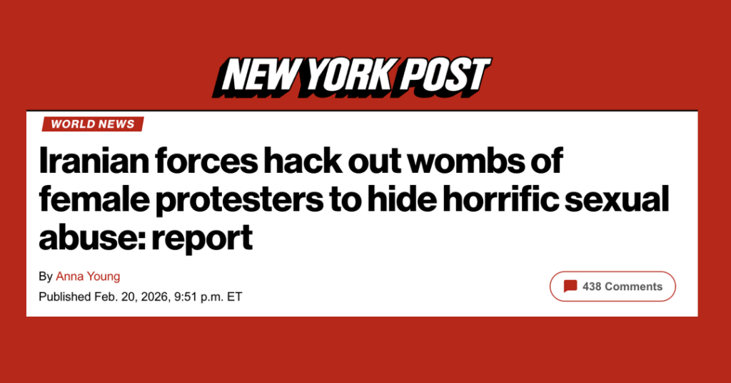 "News headline" from the New York Post reports on allegations that Iranian forces are performing severe medical procedures on female protesters to conceal evidence of sexual abuse. Photo: Caitlin Johnstone.