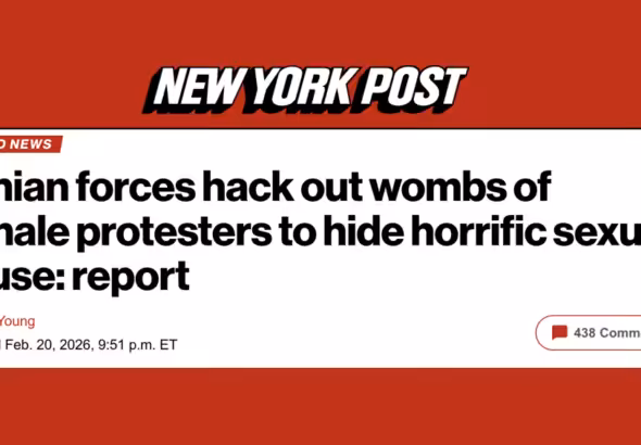 "News headline" from the New York Post reports on allegations that Iranian forces are performing severe medical procedures on female protesters to conceal evidence of sexual abuse. Photo: Caitlin Johnstone.