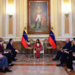 Venezuelan Acting President Delcy Rodríguez presiding over a meeting with US Interior Minister Doug Burgum at Miraflores Palace, Caracas, on Wednesday, March 4, 2026. Photo: Venezuelan Presidential Press.