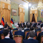 Acting President Delcy Rodríguez speaks with a delegation of national and international investors on March 24, 2026. Photo: Venezuela's Presidential Press.