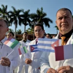 Cuban doctors, just before their departure for Italy to help during the COVID-19 pandemic in 2020. Photo: Yamil Lage/AFP/file photo.