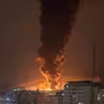 Smoke rises following an Israeli attack on the Sharan Oil depot in Tehran, Iran, on March 8, 2026. Photo: social media/PressTV.