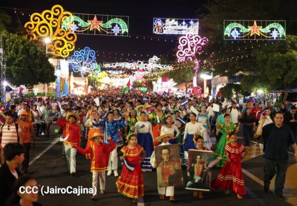 The real Nicaragua: A march in solidarity with Venezuela and with Palestine in December 2025. Photo: Jairo Cajina/El 19/file photo.