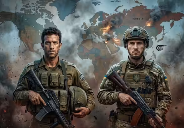 Depiction of how Ukraine, like "Israel" before it, has been transformed into an outpost of Western imperialism. Photo: Zeinab al-Hajj/Al Mayadeen English.