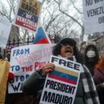 Protesters in New York holding signs demanding the release of Venezuelan President Nicolas Maduro on January 5, 2026. Photo: Olga Fedorova/EPA/file photo.