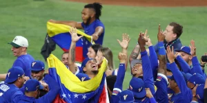 Venezuela's national baseball team celebrates its victory against the US empire's team, winning the championship of the World Baseball Classic in Miami, Florida, on March 17, 2026. Photo: Megan Briggs/Getty Images.
