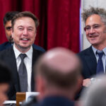 Elon Musk, CEO of X, the company formerly known as Twitter (left), and Alex Karp, CEO of the software firm Palantir Technologies. Photo: J. Scott Applewhite/AP photo