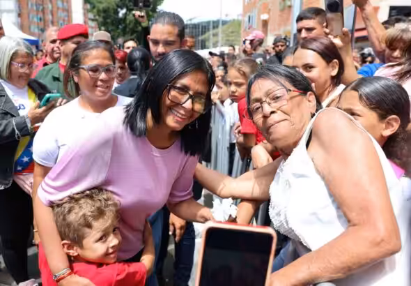 Venezuelan Acting President Delcy Rodriguez alongside communards during a visit to Tiuna el Fuerte, Caracas, on Monday, March 9, 2026. Photo: Venezuelan Presidential Office.
