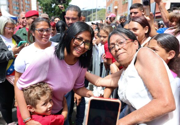Venezuelan Acting President Delcy Rodriguez alongside communards during a visit to Tiuna el Fuerte, Caracas, on Monday, March 9, 2026. Photo: Venezuelan Presidential Office.