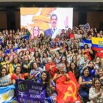 Women's brigades from 22 countries participate in a solidarity meet in Caracas in defense of Venezuela's sovereignty. Photo: Venezuelan Ministry of Women.