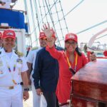 The acting president of Venezuela, Delcy Rodríguez, on board the training sailing ship Simón Bolívar at La Guaira port, March 21, 2026. Photo: Presidential Press.
