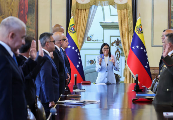 Acting president of Venezuela, Delcy Rodríguez, during the swearing-in ceremony for new appointed ministers, held in Miraflores Palace, Caracas, on Thursday, March 19, 2026. Photo: Venezuelan Presidential Press.