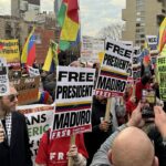 Protesters in New York demanding the release of Venezuelan President Nicolás Maduro and his wife, Deputy Cilia Flores, on Thursday, March 26, 2026. Photo: Joshua Deckert/Spectrum News NY1.