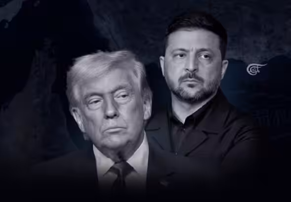 US President Donald Trump and Ukrainian President Volodymyr Zelensky. Illustration: Zeinab el-Hajj/Al-Mayadeen English.