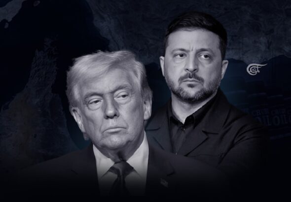 US President Donald Trump and Ukrainian President Volodymyr Zelensky. Illustration: Zeinab el-Hajj/Al-Mayadeen English.