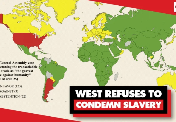 UN General Assembly vote condemning the transatlantic slave trade as the "gravest crime against humanity," March 25, 2026. Photo: Geopolitical Economy Report.