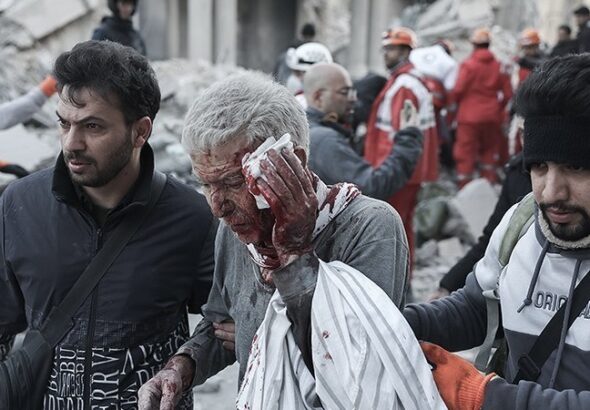 US-Israeli strikes on Tehran’s Enqelab Square. Photo: Press TV.