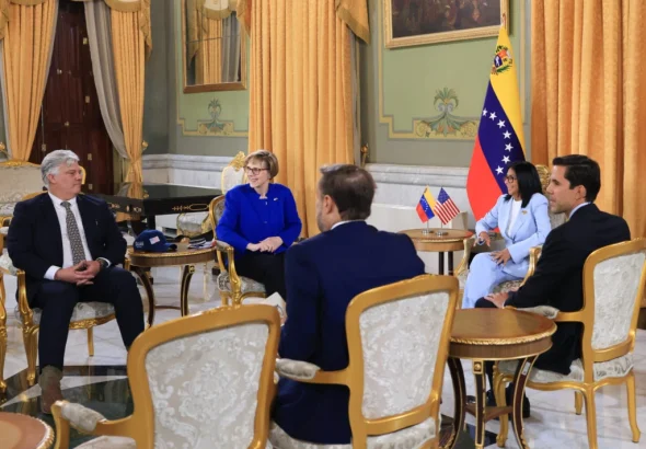 Venezuelan Acting President meets US Chargé d'Affaires Laura Dogu and delegates of the US Senate Foreign Relations Committee at Miraflores Palace, Caracas, March 18, 2026. Photo: Presidential Press. (Telesur)
