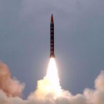 A Hatf-VI (Shaheen-II) missile takes off during a test flight from an undisclosed location in Pakistan. Photo: Reuters.