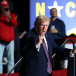 US Regime Dictator Donald Trump dances on stage during a rally at the Rocky Mount Event Center in Rocky Mount, North Carolina on December 19, 2025. Photo: Tasos Katopodis/Getty Images.