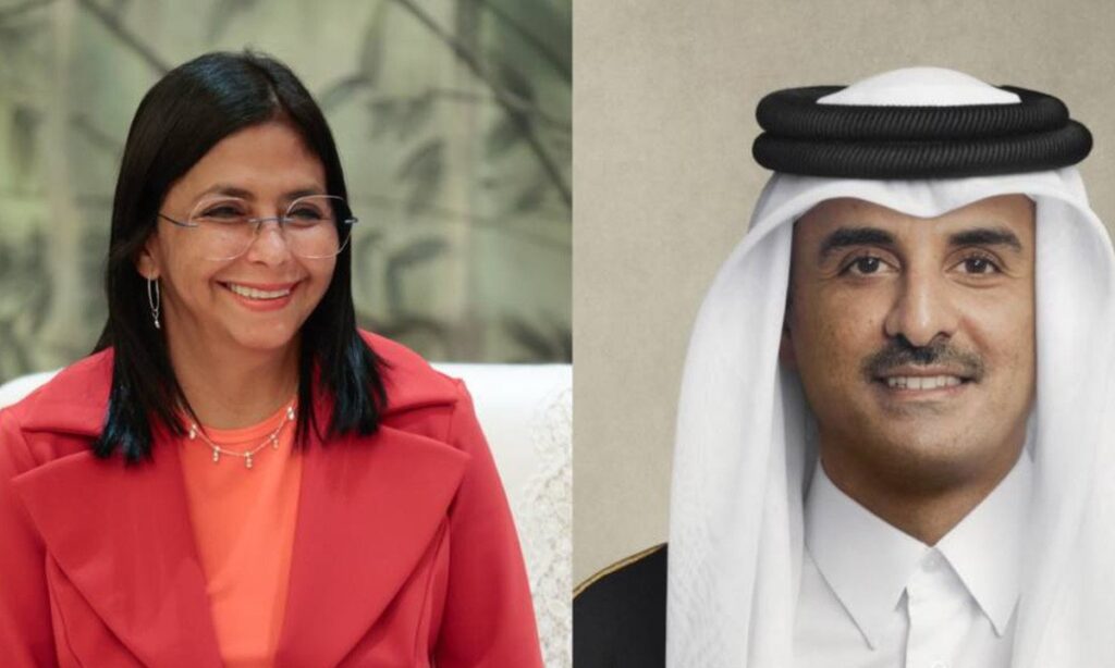 Venezuelan acting president, Delcy Rodriguez, and the Emir of Qatar, Tamim bin Hamad Al Thani. Photo: Venezuelan Presidential Press.