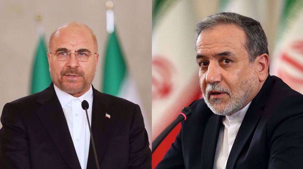 Iran's Foreign Minister Abbas Araghchi (right), and Parliament Speaker Mohammad Baqer Qalibaf. Photo: PressTV/File photo.