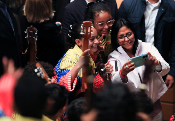 The acting president of Venezuela, Delcy Rodríguez, at a cultural activity in Caracas, April 17, 2026. Photo: Presidential Press.