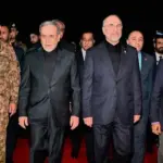 Iran's Parliament Speaker Ghalibaf and ForeignMinister Araghchi are greeted by Pakistan Foreign Minister Ishaq Dar and Army Chief Asim Munir at Nur Khan airbase in Rawalpindi, Pakistan, April 11, 2026. Photo: Pakistan Ministry of Foreign Affairs/AP.