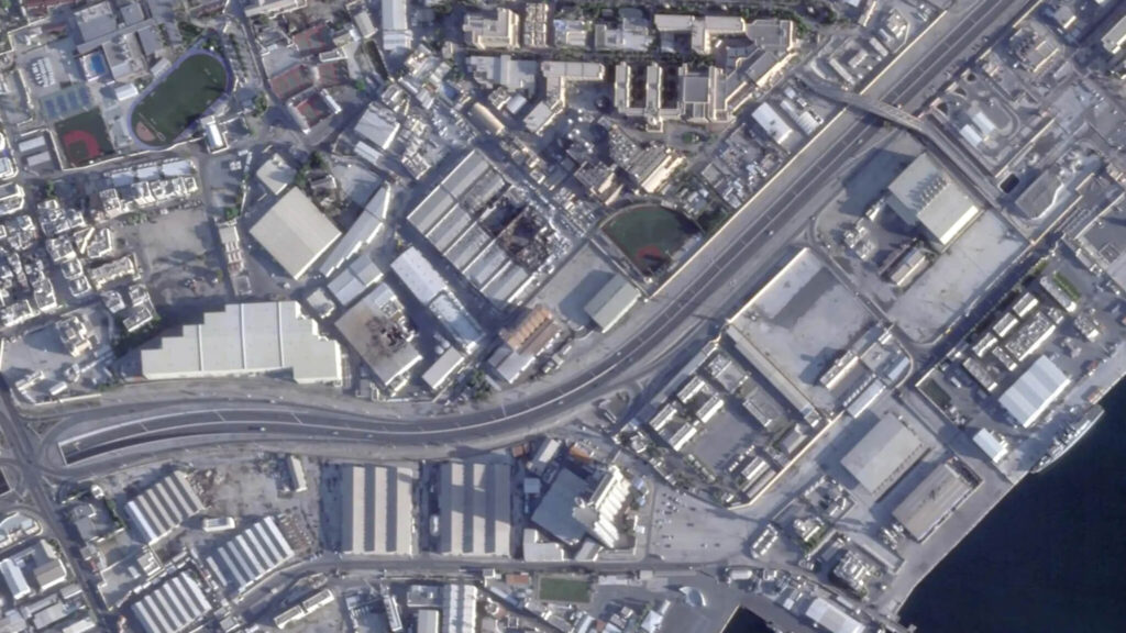 A satellite image of the US Navy Naval Support Facility in Bahrain, captured by Planet Labs.. Photo: Planet Labs PBC via AP.