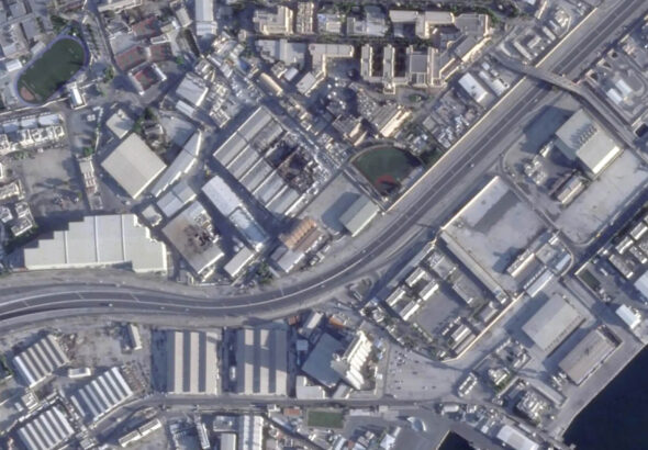 A satellite image of the US Navy Naval Support Facility in Bahrain, captured by Planet Labs.. Photo: Planet Labs PBC via AP.