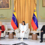 Venezuelan acting president Delcy Rodriguez during a meeting with the Interreligious Forum of Venezuela at Miraflores Palace, Caracas, on Tuesday, April 7, 2026. Photo: Venezuelan Presidential Office.