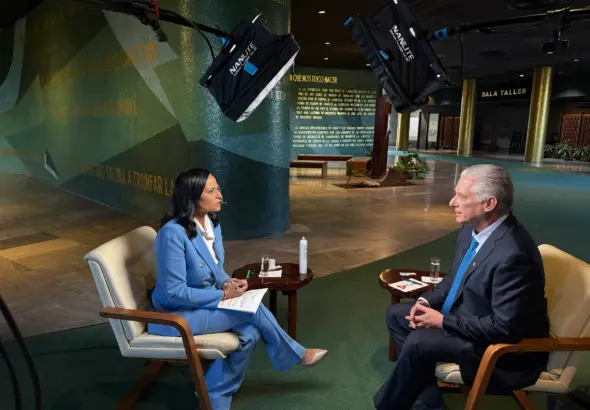 Cuban President Miguel Díaz-Canel in an interview with NBC's Kristen Welker. Photo: NBC News.