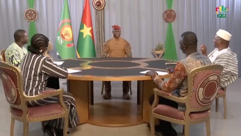 Ibrahim Traoré is interviewed by local media outlet in Burkina Faso. Photo: Screenshot.