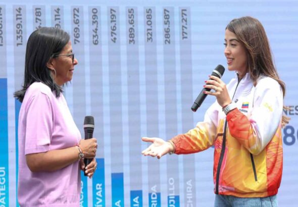 Venezuelan Acting President Delcy Rodríguez and Tourism Minister Daniella Cabello during a briefing on 2026 Holy Week. Photo: Venezuelan Presidential Press.