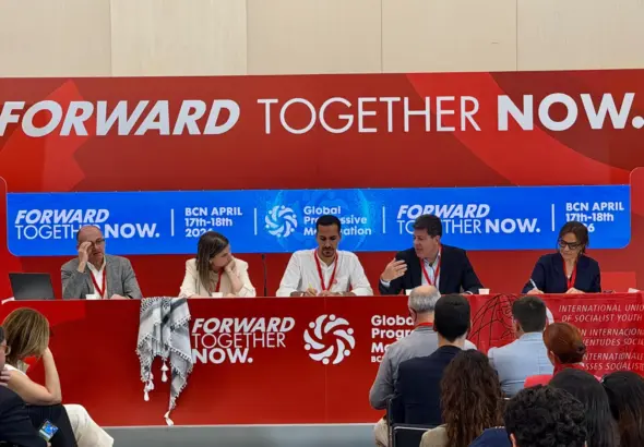 A view of one of the plenary sessions of Global Progressive Mobilization, in Barcelona, Spain, April 17, 2026. Photo: GPM website.