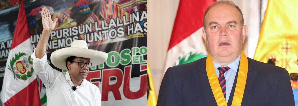 Peruvian leftist presidential candidate Roberto Sánchez (left) and right-wing candidate Rafael López Aliaga (right). Photo: Reuters/Wikimedia Commons.